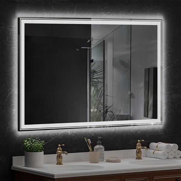 55×36 inch LED-Lit bathroom mirror, wall mounted anti-fog memory Large Adjustable Brightness front and back light Rectangular Vanity mirror