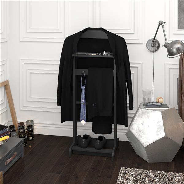 Portable Garment Rack,Clothes Valet Stand with Storage Organizer,Black Finish