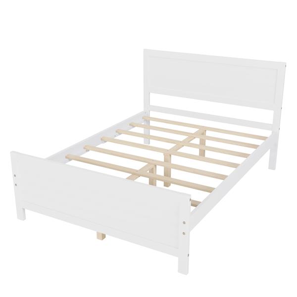 Wood Platform Bed Frame with Headboard, Mattress Foundation with Wood Slat Support, No Box Spring Needed, Full Size, White