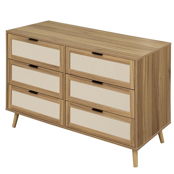 Modern 6 Drawer Dresser Wood Cabinet (Walnut)