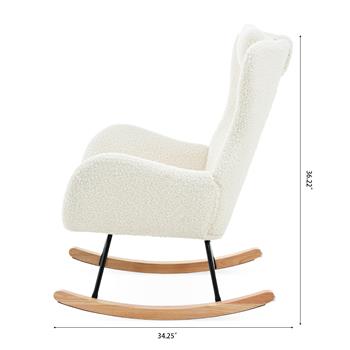 Rocking Chair Nursery, Teddy Upholstered Rocker Glider Chair with High Backrest, Adjustable Headrest & Pocket, Comfy Glider Chair for Nursery, Bedroom, Living Room, Offices, Rubber wood, white