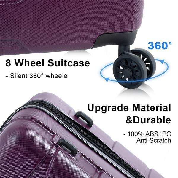 Luggage Sets New Model Expandable ABS+PC 3 Piece Sets with Spinner Wheels Lightweight TSA Lock (20/24/28),DEEP PURPLE