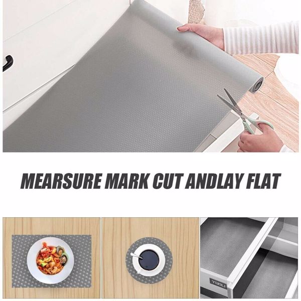 Bulk Roll - 45Cm x 500Cm Non-Slip Grey Waterproof Drawer Shelf Liner Mat UK