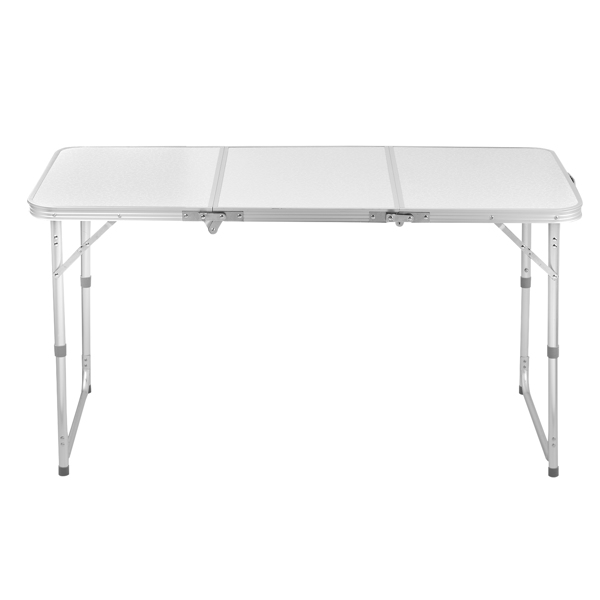 4ft Camping Folding Table, Aluminum Portable Picnic Table with Adjustable Height, 3 Fold Lightweight Outdoor Table for Indoor Travel Beach and Party