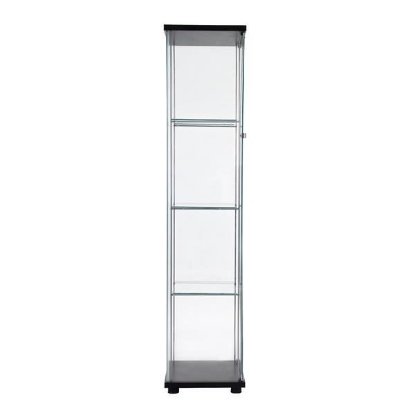 One Door Glass Cabinet Glass Display Cabinet with 4 Shelves, Black