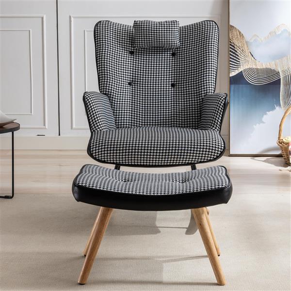 35.5 inch Rocking Chair, Soft Houndstooth Fabric Leather Fabric Rocking Chair for Nursery, Comfy Wingback Glider Rocker with Safe Solid Wood Base for Living Room Bedroom Balcony (black)