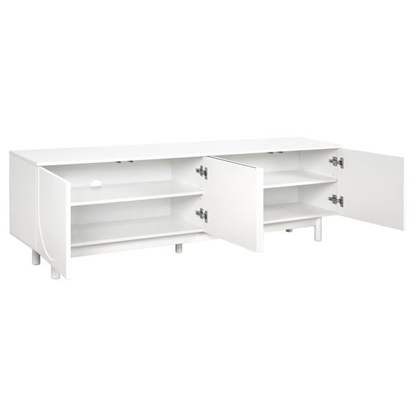 Graceful TV Stand with Arch Cabinets for TVs Up to 78'', Minimalist Entertainment Center with Solid Wood Legs, Practical Media Console with Adjustable Shelves for Living Room, White