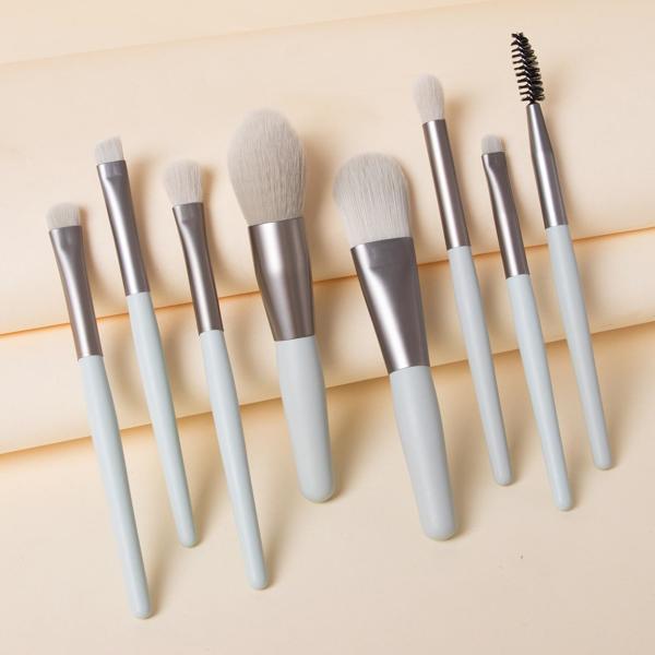 8PCS Makeup Brushes with Bag,Cosmetic Brushes for Face Foundation Blush Eye Shadow(Cyan)