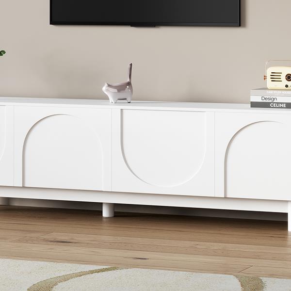 Graceful TV Stand with Arch Cabinets for TVs Up to 78'', Minimalist Entertainment Center with Solid Wood Legs, Practical Media Console with Adjustable Shelves for Living Room, White