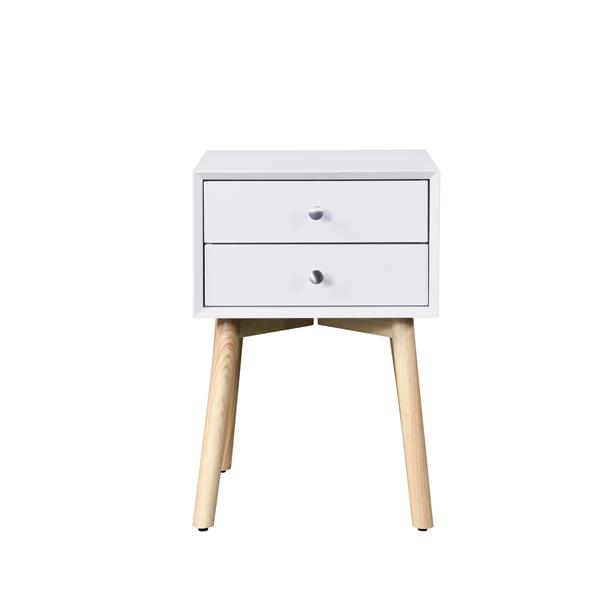 Side Table,Bedside Table with 2 Drawers and Rubber Wood Legs, Mid-Century Modern Storage Cabinet for Bedroom Living Room, White