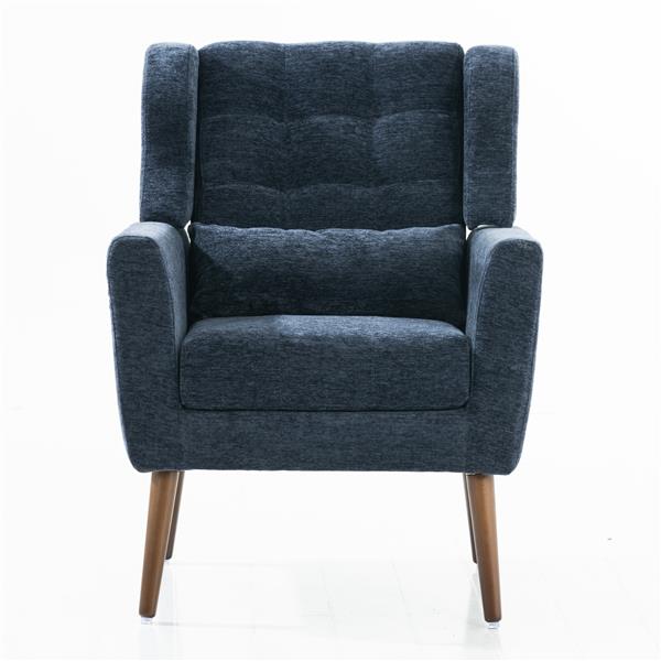 Modern Chair,Chenille Arm Chairs for Living Room,Upholstered Mordern Armchair,Comfy Soft Padded Lounge Chair in Small Space, Bedroom, w/Pillow, Solid Wood Leg (Dark Blue)