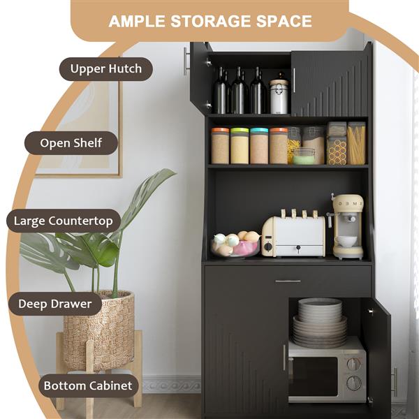 71" Kitchen Storage Cabinet with Charging Station,with 2 Outlets & 1USB  1Type-C Ports,Pantry with 2 Cabinet ,1 large storage drawer& 1 Large Countertop