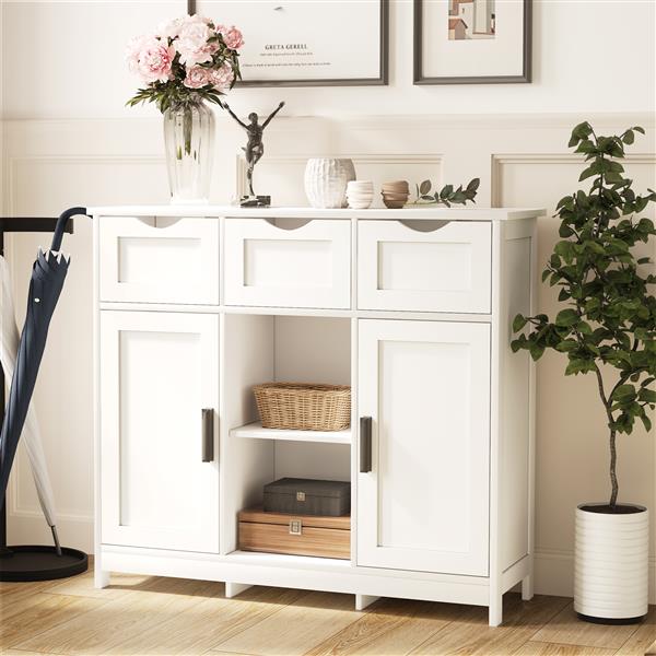 Storage Cabinets,Wooden Floor Cabinet,with Drawers and Shelves Storage Cabinets,Accent Cabinet for Living Room,Bedroom,Bathroom Furniture Home Decor(White) 