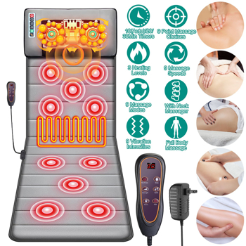 Full Body Massage Mat with Heat 10 Neck Shiatsu Kneading Massage Heads, Multifunctional Electric Heated Massage Chair Back Pad for Back Lumbar Leg Pain Relief（No shipments on weekends）