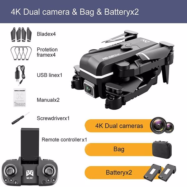 Quad air Drone RC Drone 4K HD Dual Camera WIFI FPV KK1 2 x Battery Rc Quadcopter（No shipment on weekends）