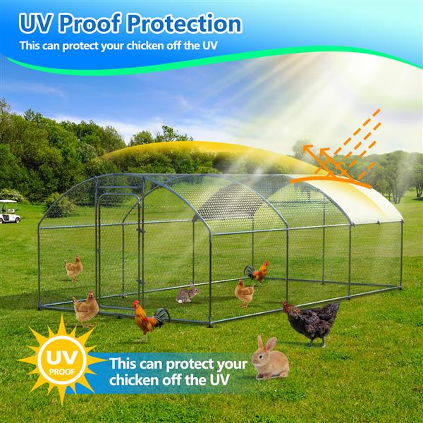 Metal Large Chicken Coop Walk-in Poultry Cage Large Chicken Run Arc Shaped Cage with Waterproof Anti-UltravioletCover, 1.00" Diameter Tube (19.6' L x 9.8' W x 6.5' H)