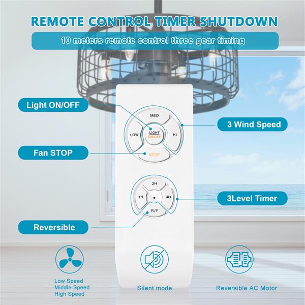 20.24" Caged Ceiling Fan with  Remote Control,Timer, 3 Speeds Indoor Ceiling Fan for Farmhouse, Bedroom Living Room(No include Bulbs)