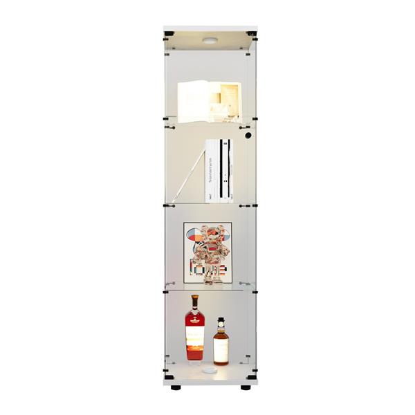 LED lights Glass Display Cabinet 4 Shelves with Door, Floor Standing Curio Bookshelf for Living Room Bedroom Office, 64.7"*16.7"*14.3" 
 white