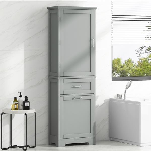 Tall Bathroom Storage Cabinet,  Storage Cabinet with Two Different Size Drawers and Adjustable Shelf, MDF Board with Painted Finish, Grey