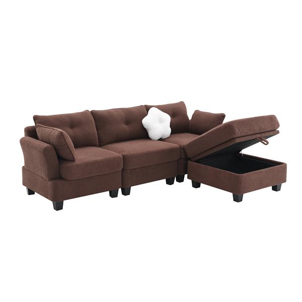 [VIDEO provided] [New] 92*63"Modern Teddy Velvet Sectional Sofa,Charging Ports on Each Side,L-shaped Couch with Storage Ottoman,4 seat Interior Furniture for Living Room, Apartment,3 Colors(3 pillows)