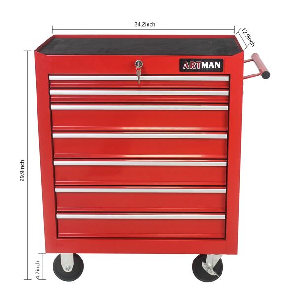 7 DRAWERS MULTIFUNCTIONAL TOOL CART WITH WHEELS-RED