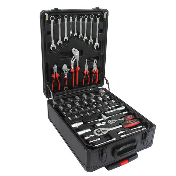 Black Hand Tool Box with 4 Layers of Toolset and Wheels