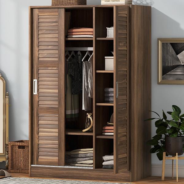 3-Door Shutter Wardrobe with shelves, Walnut