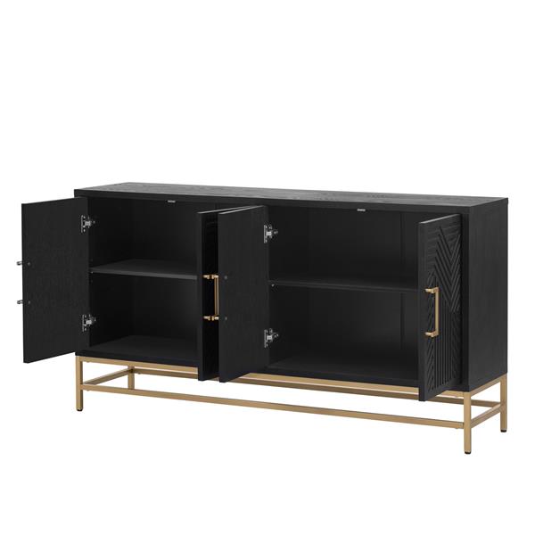 Retro Style Sideboard with Adjustable Shelves, Rectangular Metal Handles and Legs for  Kitchen, Living room, and Dining Room  (Black)