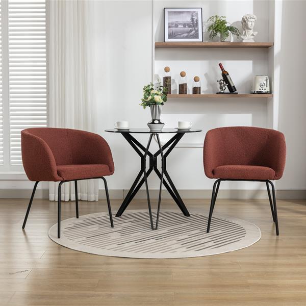 040-Set of 2 Boucle Fabric Dining Chairs With Black Metal Legs,Wine Red