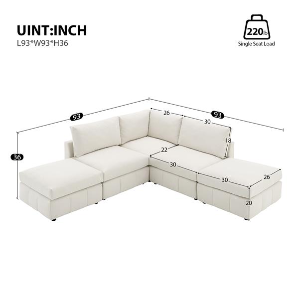 [VIDEO provided][New]93"Modern Sectional Sofa with Vertical Stripes,5-Seat Armless Couch Set with Convertible Ottomans,Various Combinations,L-Shape Indoor Furniture for Living Room,Apartment, 2 Colors