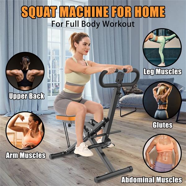 Squat Machine for Home, Assist Trainer for Glutes Workout Foldable with Resistance Bands, for Botty Glutes Butt Thighs, Ab Back/Leg Press Hip Thrust for Home Gym Fitness-Black