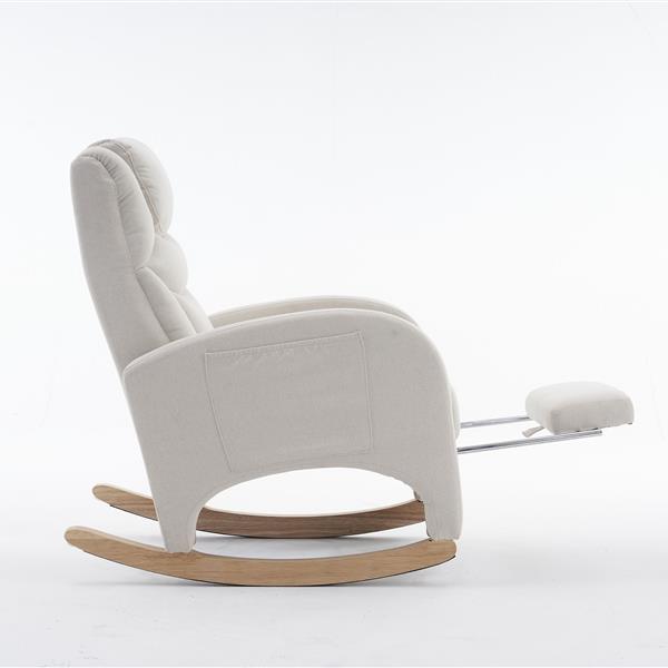 052-Cotton Linen Fabric Nursery Rocking Chair With Adjustable Footrest,Beige