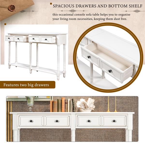 Console Table Sofa Table Easy Assembly with Two Storage Drawers and Bottom Shelf for Living Room, Entryway (Ivory White)