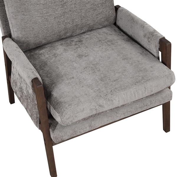 Mid-Century Modern Velvet Leisure Chair with Solid Wood and Thick Seat Cushion for Living Room,Bedroom,Studio,Grey