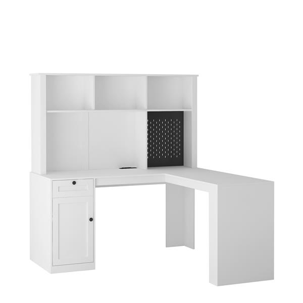 L Shaped Desk with outlet, Computer Desk with Drawers, Bookshelf & Hutch, Modern Corner Desk, Home Office Desk,L-Shaped Study Table Writing Desk,Corner Gaming Computer Desk with Storage