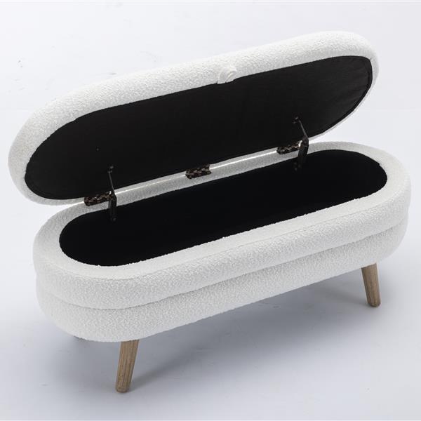 036-Boucle Fabric Storage Bench Bedroom Bench With Wood Legs For Living Room Bedroom Indoor,Ivory