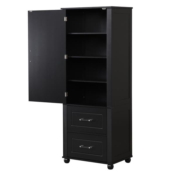 Tall Bathroom Storage Cabinet, Freestanding Storage Cabinet with Two Drawers and Adjustable Shelf, MDF Board with Painted Finish, Black