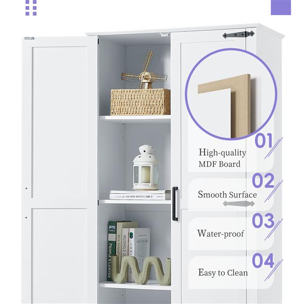 Tall Bathroom Storage Cabinet, Cabinet with Two Doors and One Drawer, Adjustable Shelf, MDF Board, White