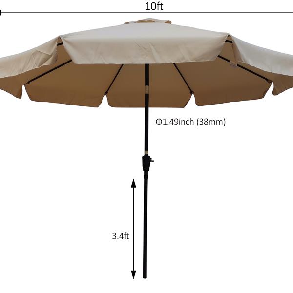 10 ft Patio Umbrella Market Table Round Umbrella Outdoor Garden with Crank and Push Button Tilt for Garden Deck Backyard Pool Shade Outside