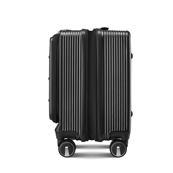 18" Carry On Luggage with Front Open Door &Laptop Interlayer, Hard Shell Suitcase Built-In TSA Luggage Lock, Hardside Lightweight PC Travel Suitcase for Women Men with Spinner Wheels,Black