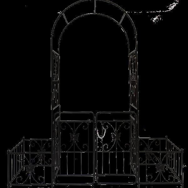 Metal Garden Arch with Gate 79.5'' Wide x 86.6'' High Climbing Plants Support Rose Arch Outdoor Black