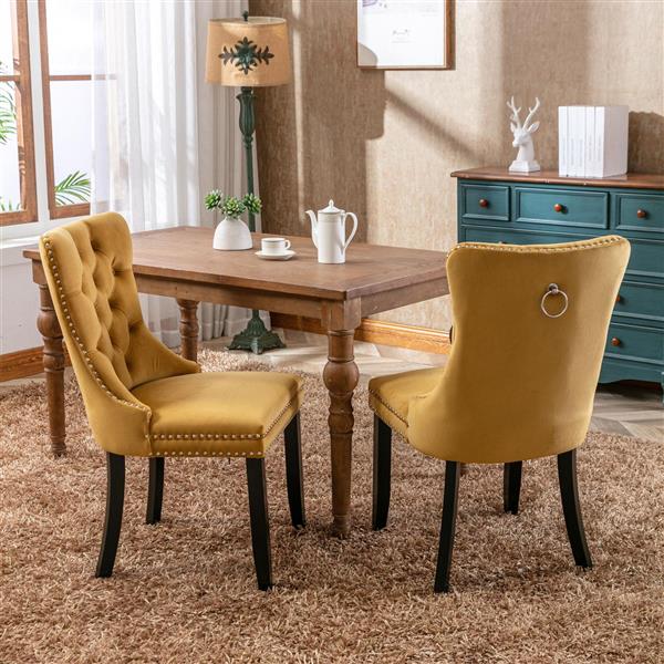 Modern, High-end Tufted Solid Wood Contemporary Velvet Upholstered Dining Chair with Wood Legs Nailhead Trim 2-Pcs Set,Gloden, SW2001GL