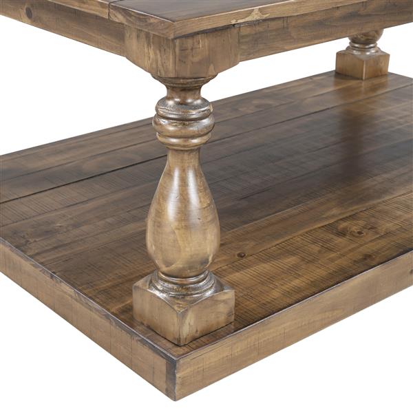 Rustic Floor Shelf Coffee Table with Storage,Solid Pine Wood