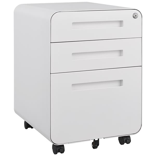 3 Drawer Mobile File Cabinet Under Desk Office,Simple Style Versatile Storage Cabinet for Legal/Letter/A4 Files, 5 Wheel Design Anti-Tilting Cold Rolled Steel Waterproof Moisture-Proof White