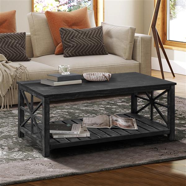 52''W  Handcrafted Coffee Table In Front Of The Sofa Or Loveseat For Living Room(Antique Black Color)