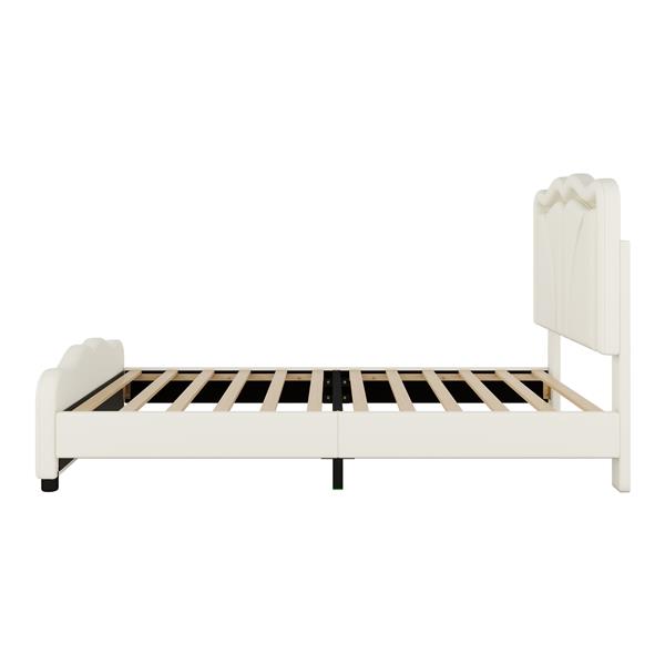 Twin Size Upholstered Platform Bed with Curve Shaped and Height-adjustbale Headboard,LED Light Strips,White