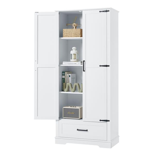 Tall Bathroom Storage Cabinet, Cabinet with Two Doors and One Drawer, Adjustable Shelf, MDF Board, White