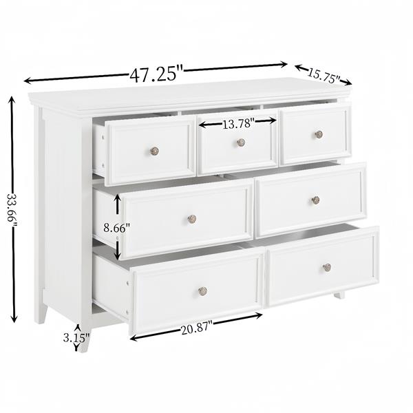 Modern 7 Drawers Dresser 7 Drawers Cabinet,Chest of Drawers Closet Organizers and Storage Clothes Storage Drawers Cabinet for Living Room, Farmhouse Dresser Organizer White