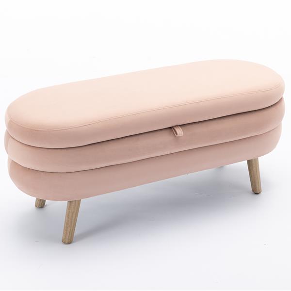 036-Velvet Fabric Storage Bench Bedroom Bench With Wood Legs For Living Room Bedroom Indoor,Light Pink