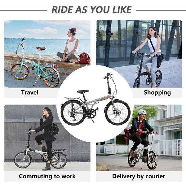 24" Folding City Bike Aluminum Frame 7 Speed Folding Bike